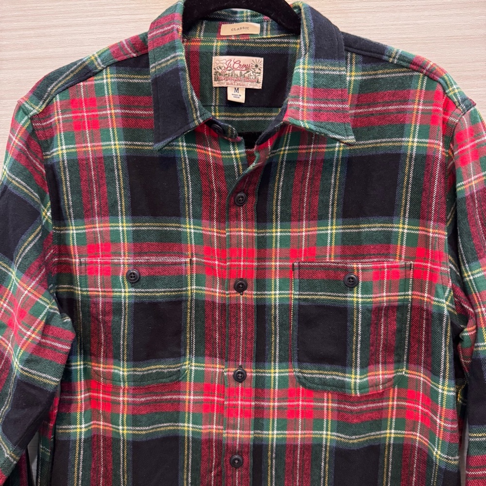 Vintage J Crew Mid Weight Double Brushed Flannel Classic 1990s Button Down Plaid